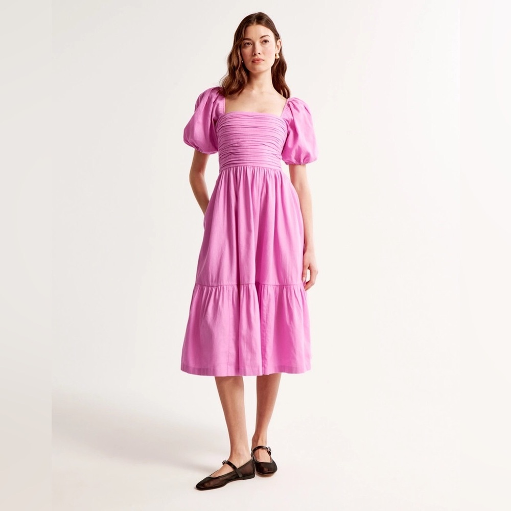 Abercrombie Emerson Pink Puff Sleeve Square Neck Dress